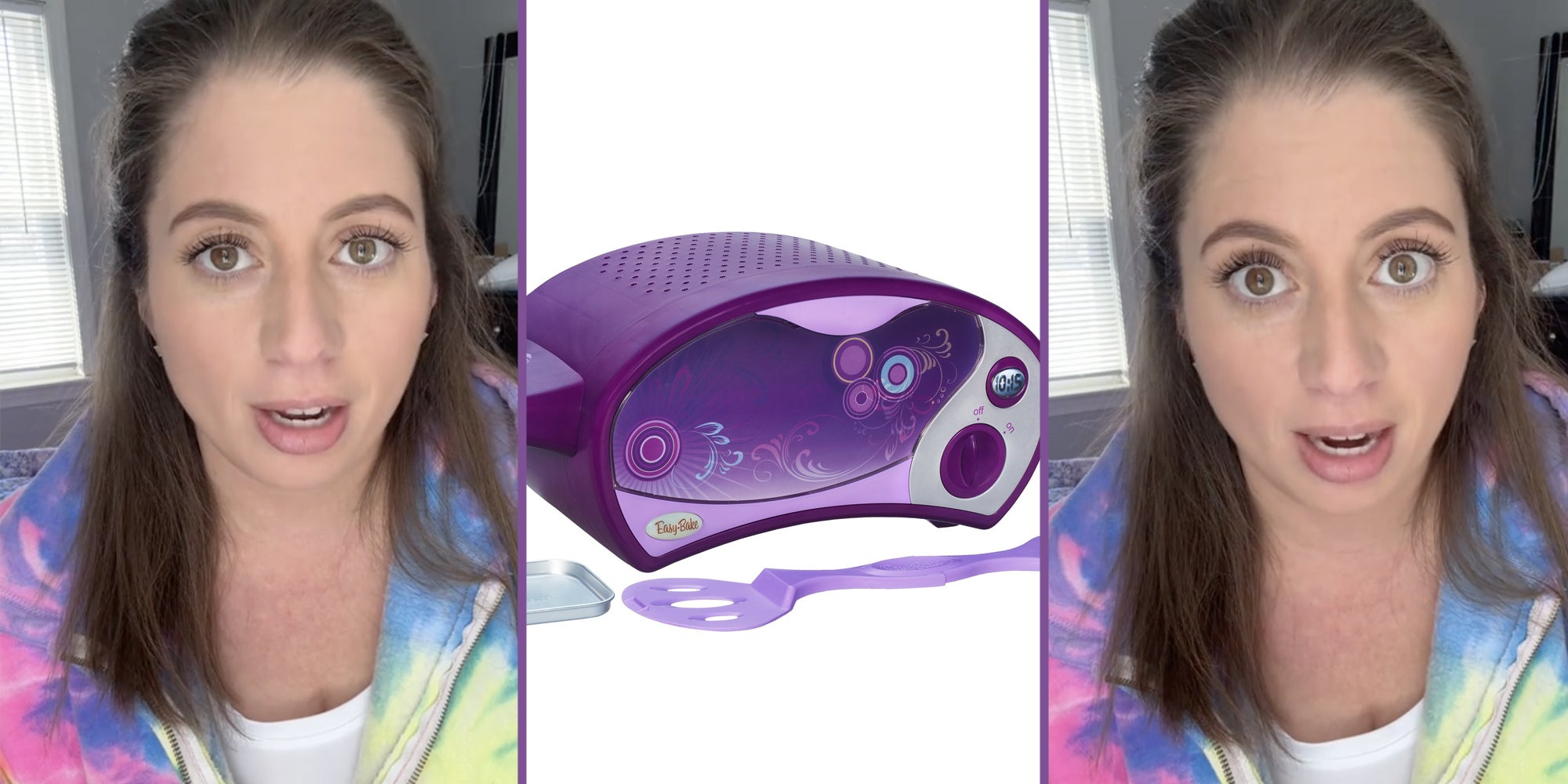 Woman talking(l+r), Easy Bake Oven(c)