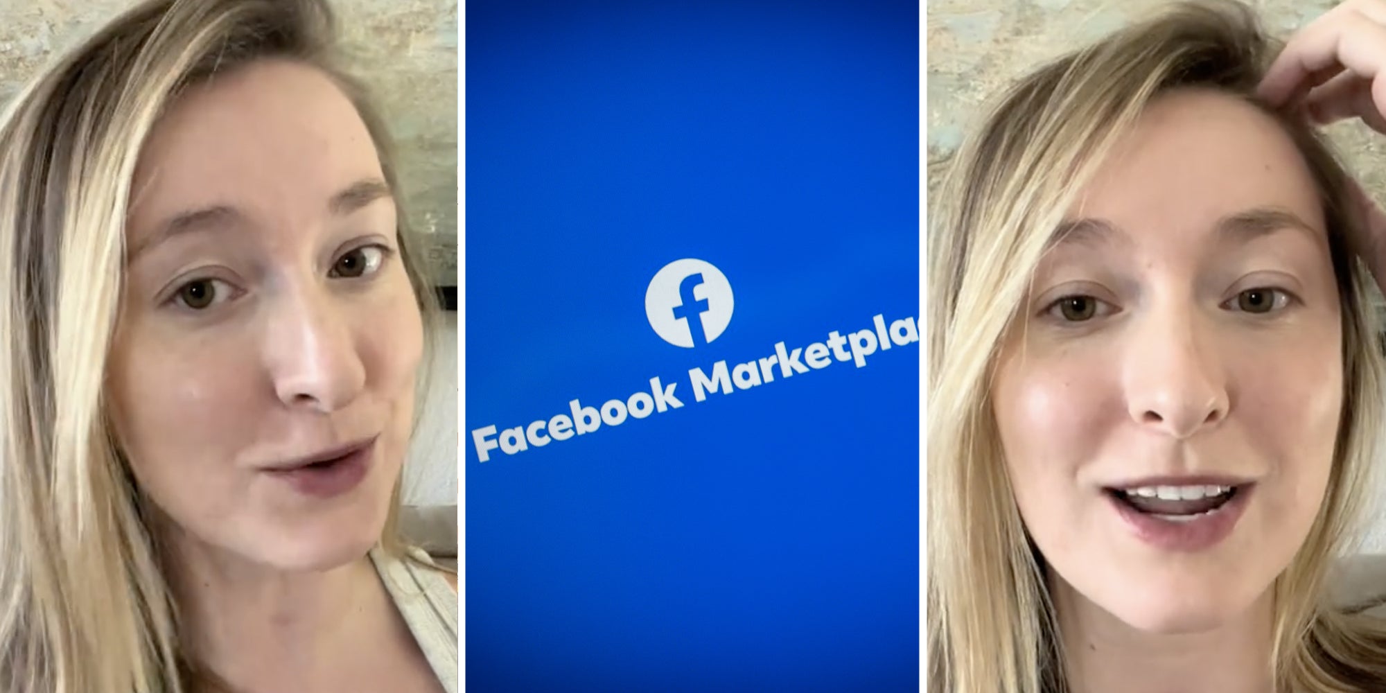 Woman talking(l+r), Facebook Marketplace(c)