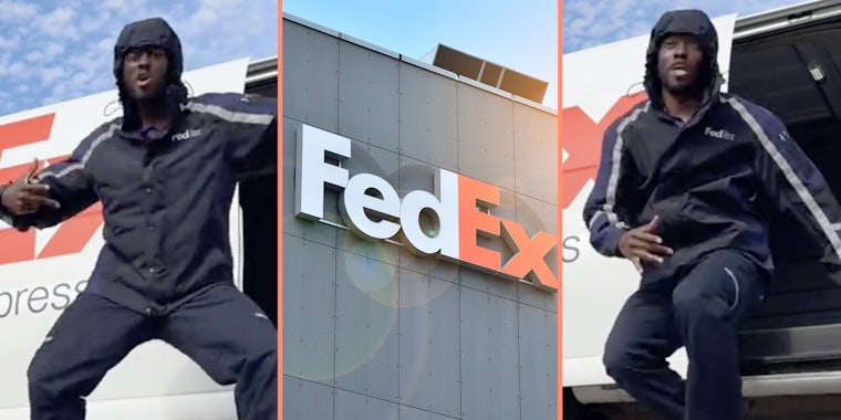 Fedex driver dancing(l+r), Fedex(c)