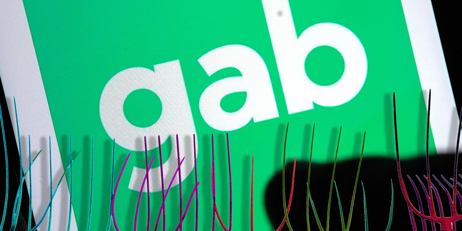 Gab app with pitchforks in front of it