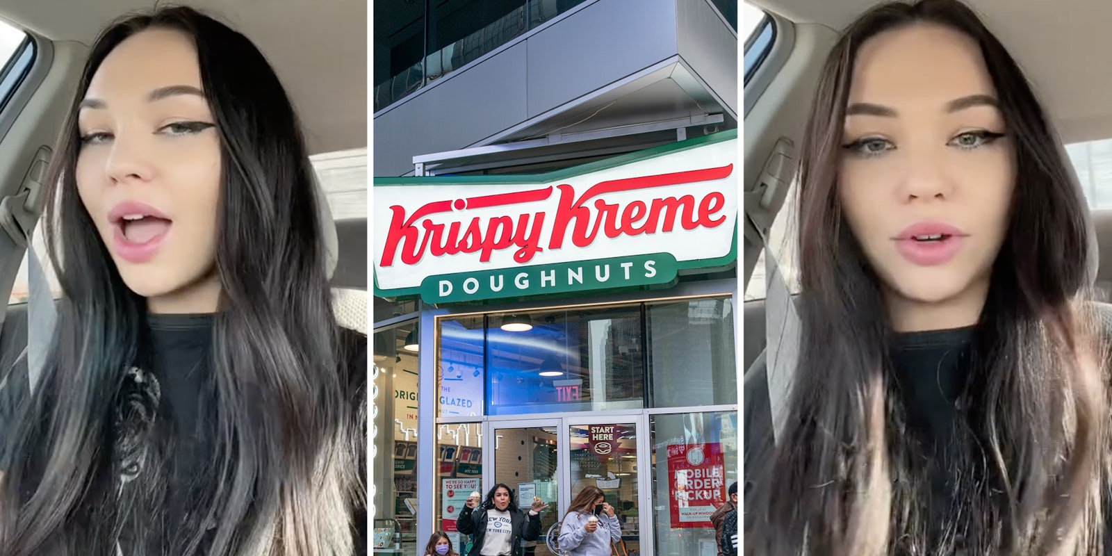 Woman talking(l+r), Krispy Kreme store(c)