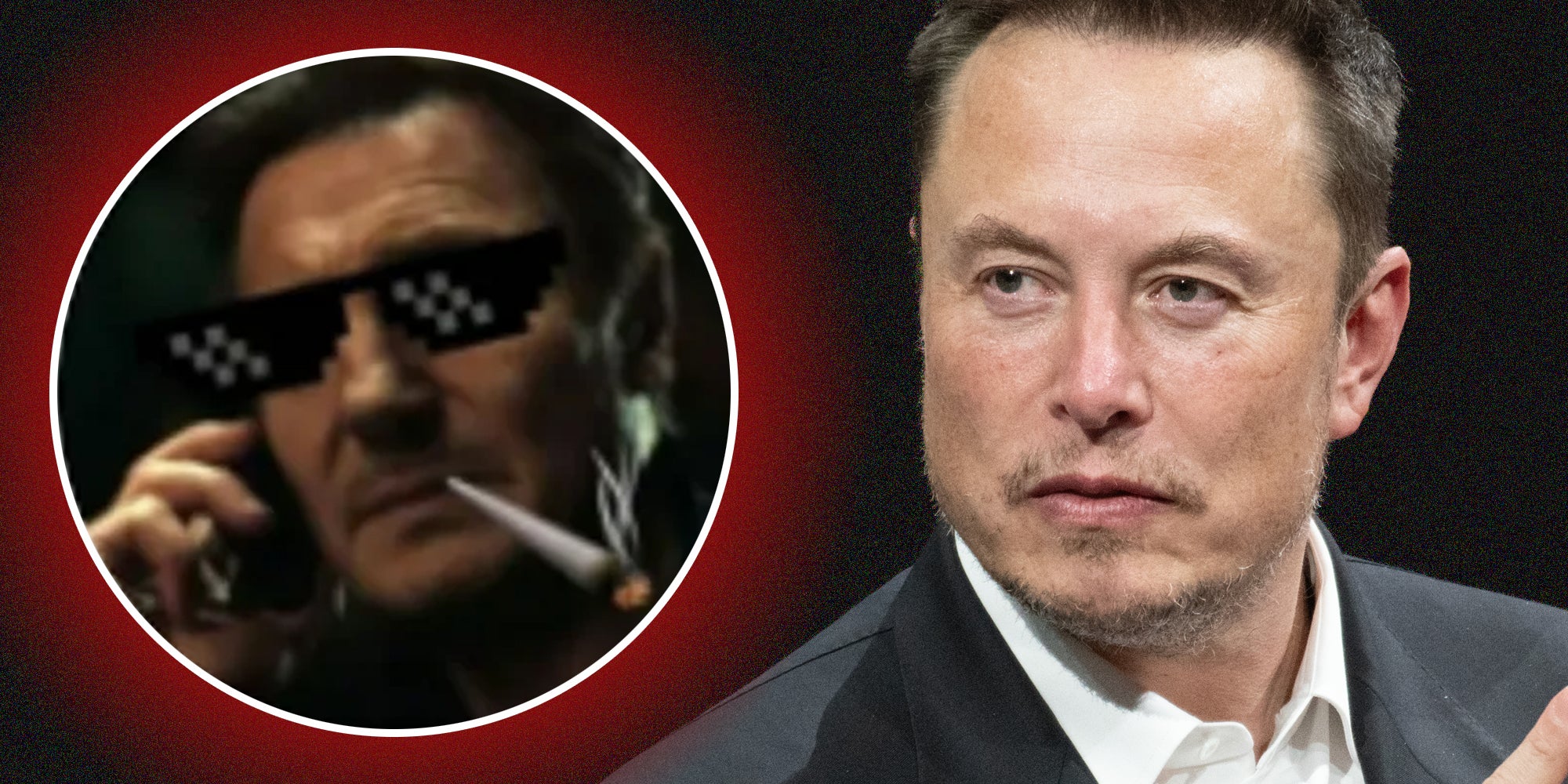 Elon musk with Liam Nissan avatar in circle