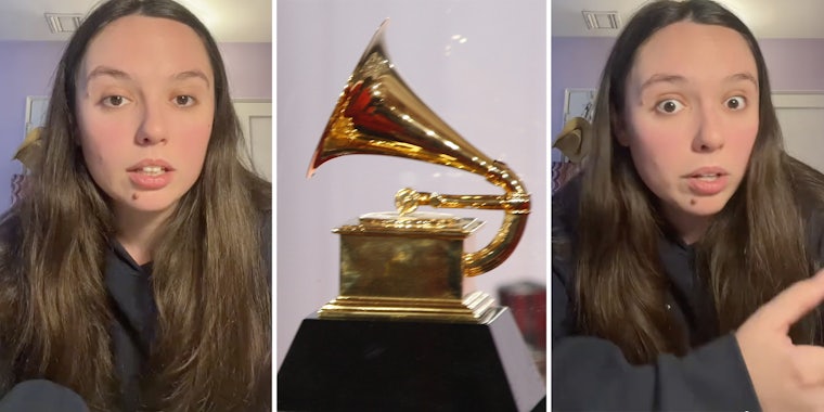 Woman talking(l+r), Grammy award(c)