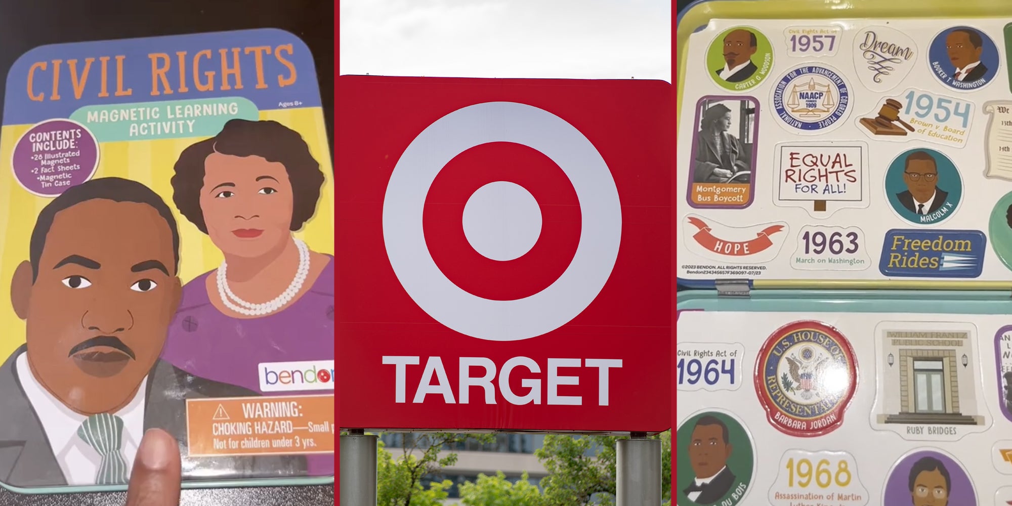 Civil Rights magnets(l+r), Target sign(c)