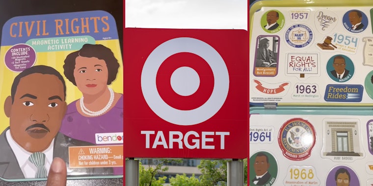 Civil Rights magnets(l+r), Target sign(c)