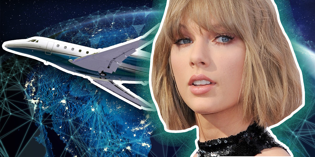 Taylor Swift over jet flying over map