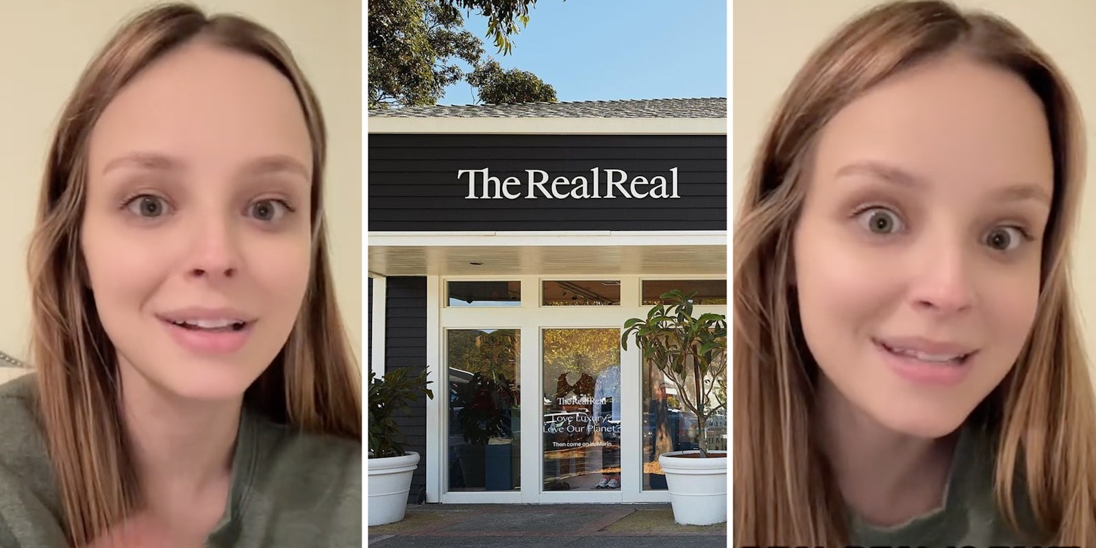 Woman talking(l+r), The RealReal store(c)