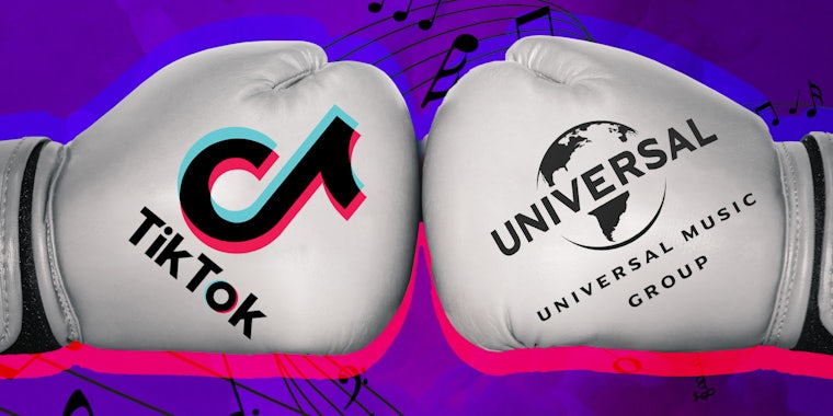 Box gloves with tiktok logo and universal music group umg logo artists