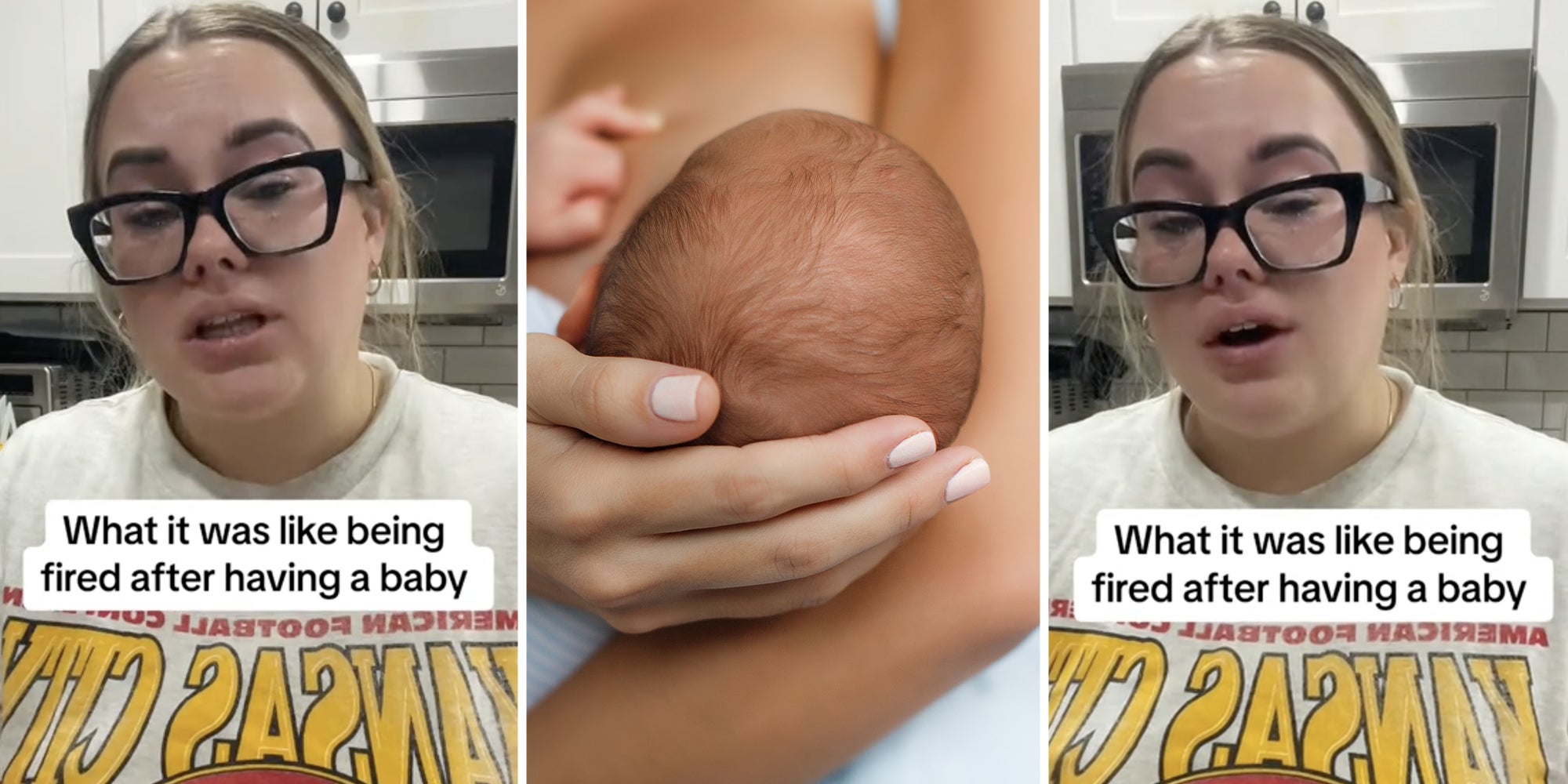 Woman talking(l+r), Hand holding infant(c)