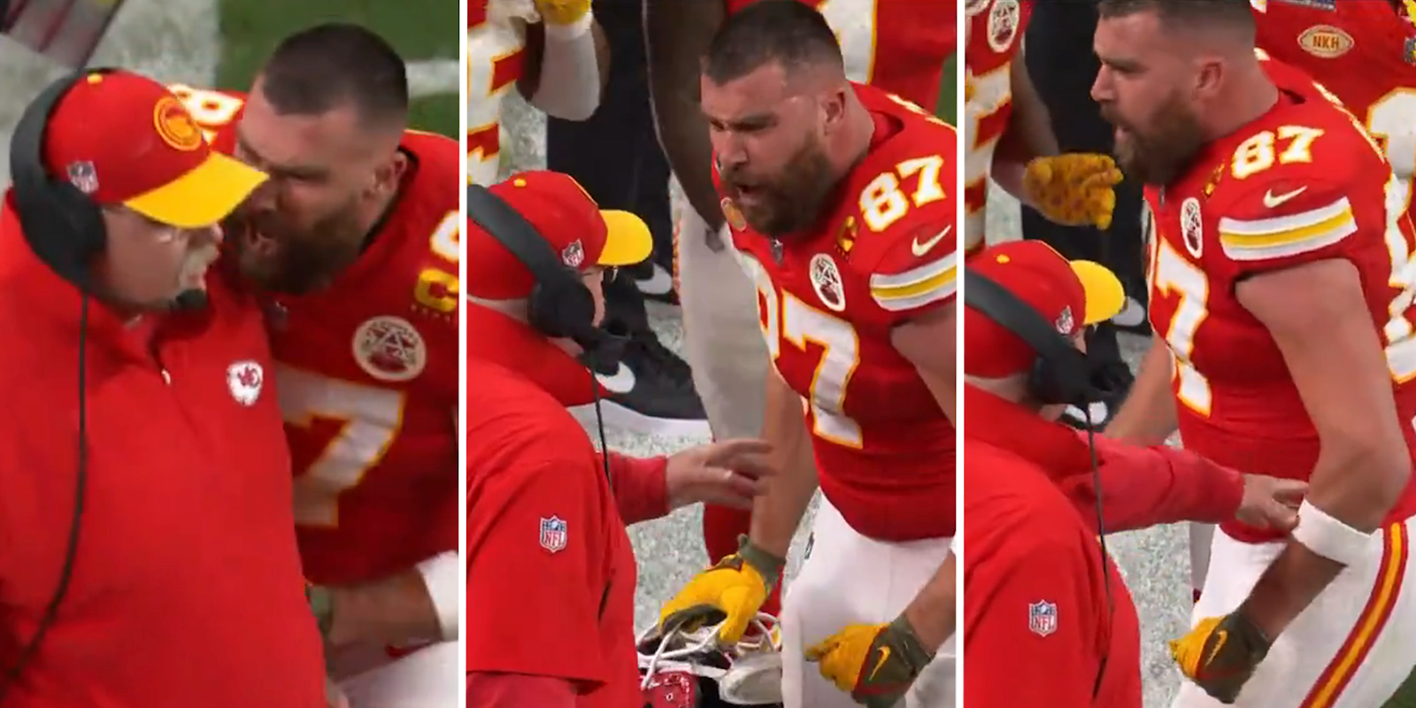 Travis Kelce Yells and Shoves at Andy Reid during the Super Bowl