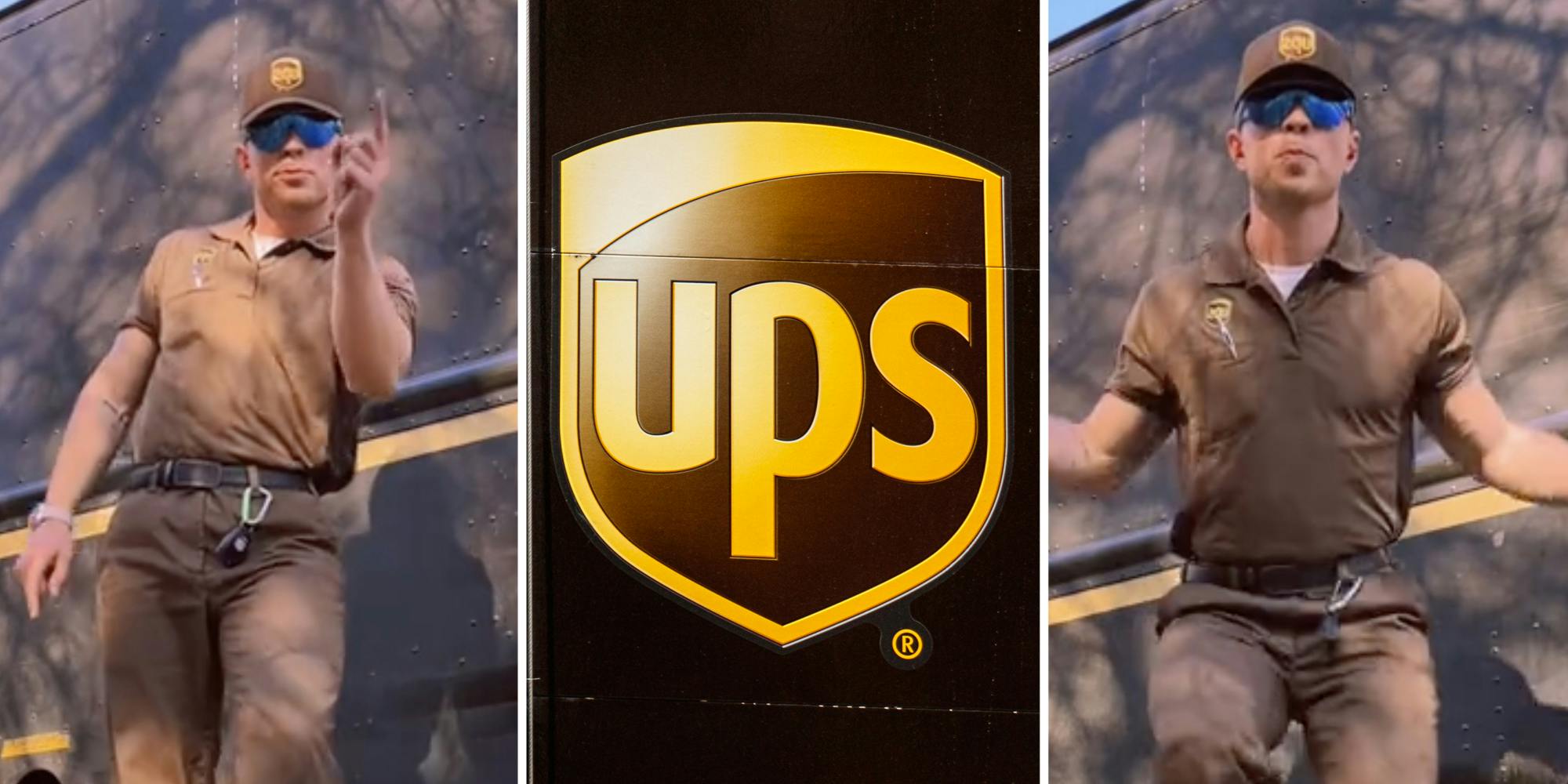 UPS driver dancing(l+r), UPS logo(c)