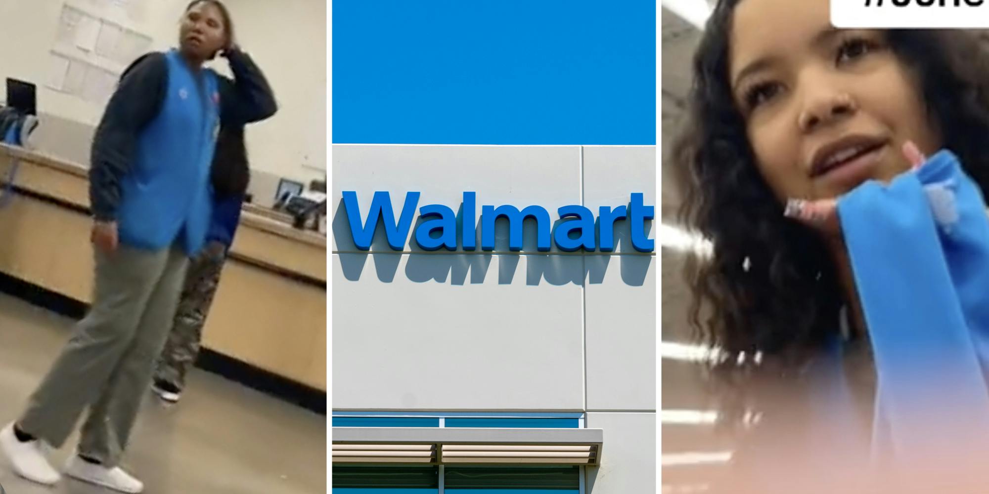 Walmart worker(l), Walmart(c), Different walmart worker(r)