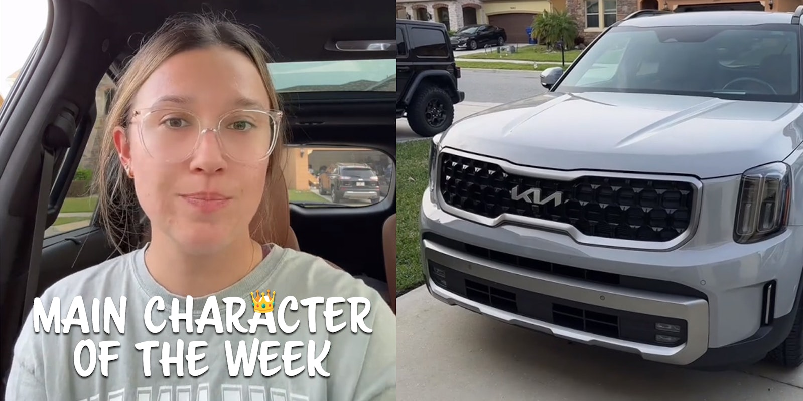 A person looking to the camera next to a Kia vehicle. There is text that says 'Main Character of the Week' in a Daily Dot newsletter font.