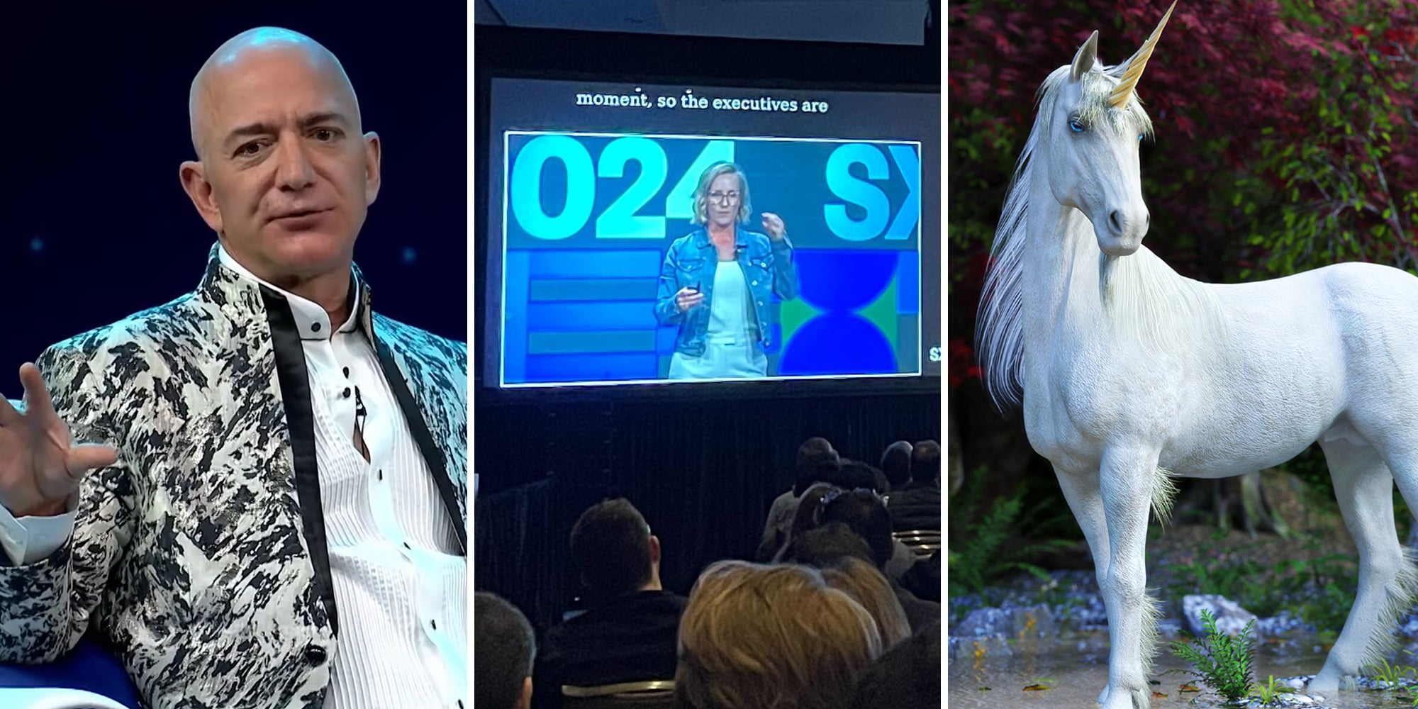 Jeff Bezos; Speaker at SXSW; Unicorn in forest