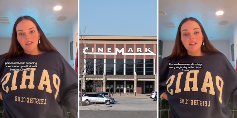woman complains that Cinemark doesn’t check bags