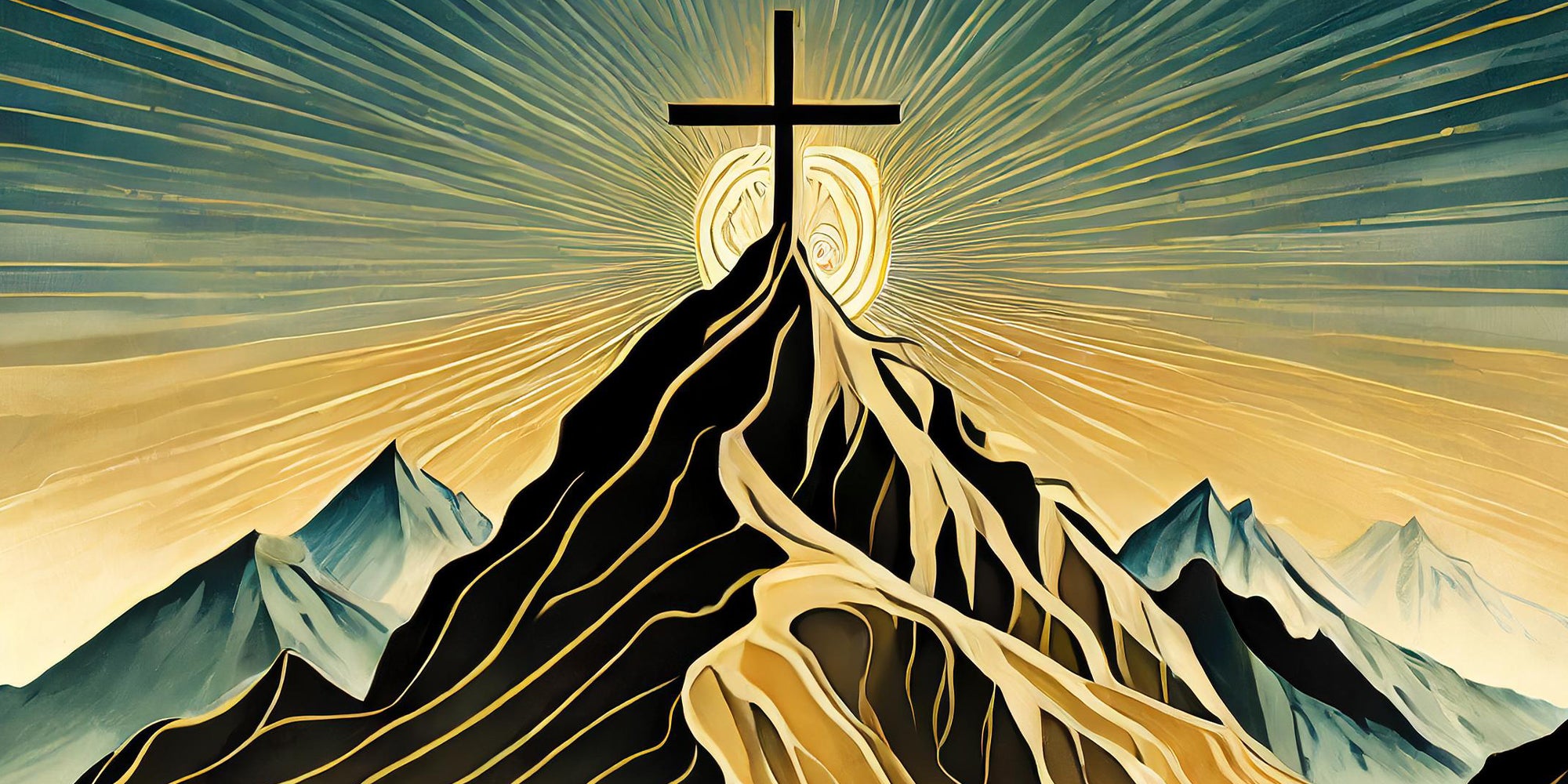 Cross on top of a mountain sending out a signal