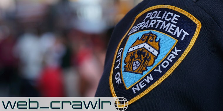 A NYPD patch. The Daily Dot newsletter web_crawlr logo is in the bottom left corner.