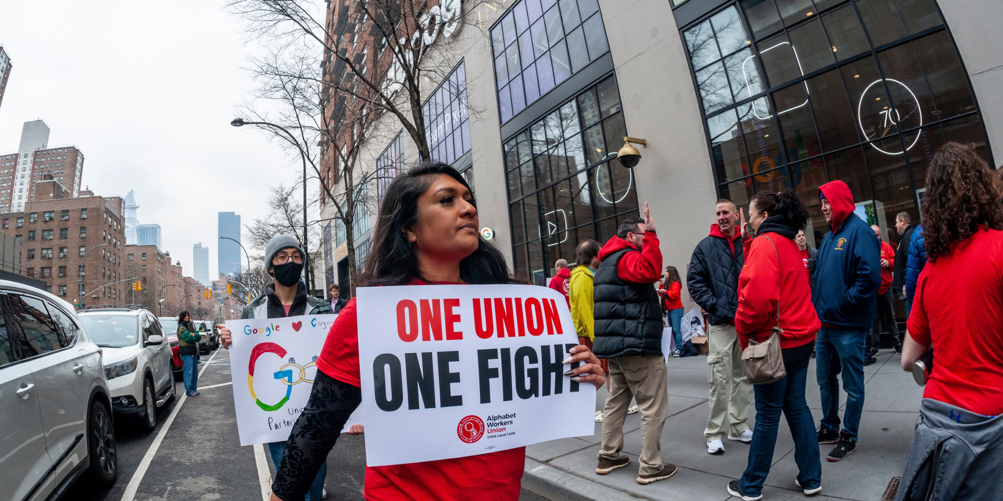 alphabet workers union members on strike