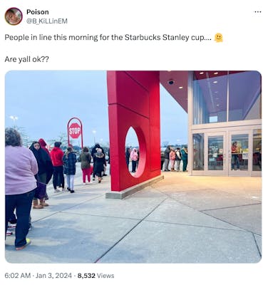 Stanley cup memes: a tweet showing a long line at Target