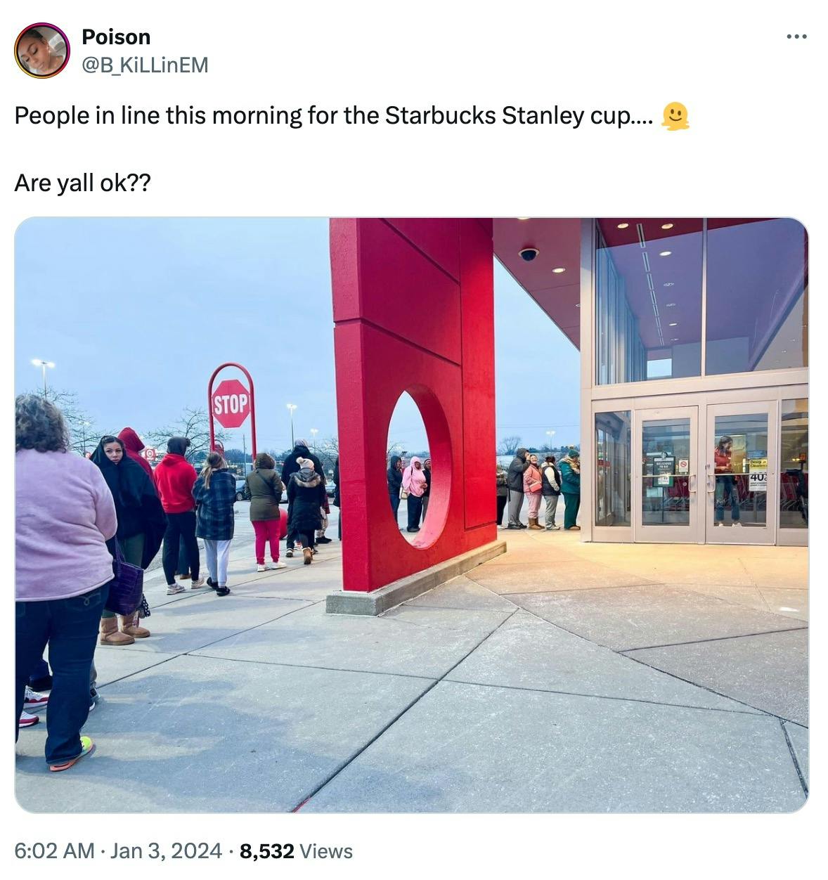 Stanley cup memes: a tweet showing a long line at Target