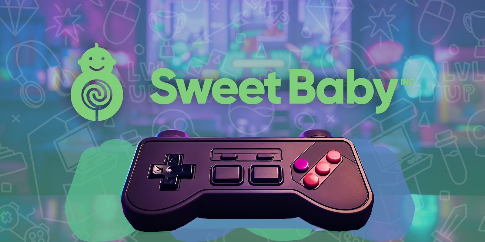 sweet baby inc logo next to gaming controller