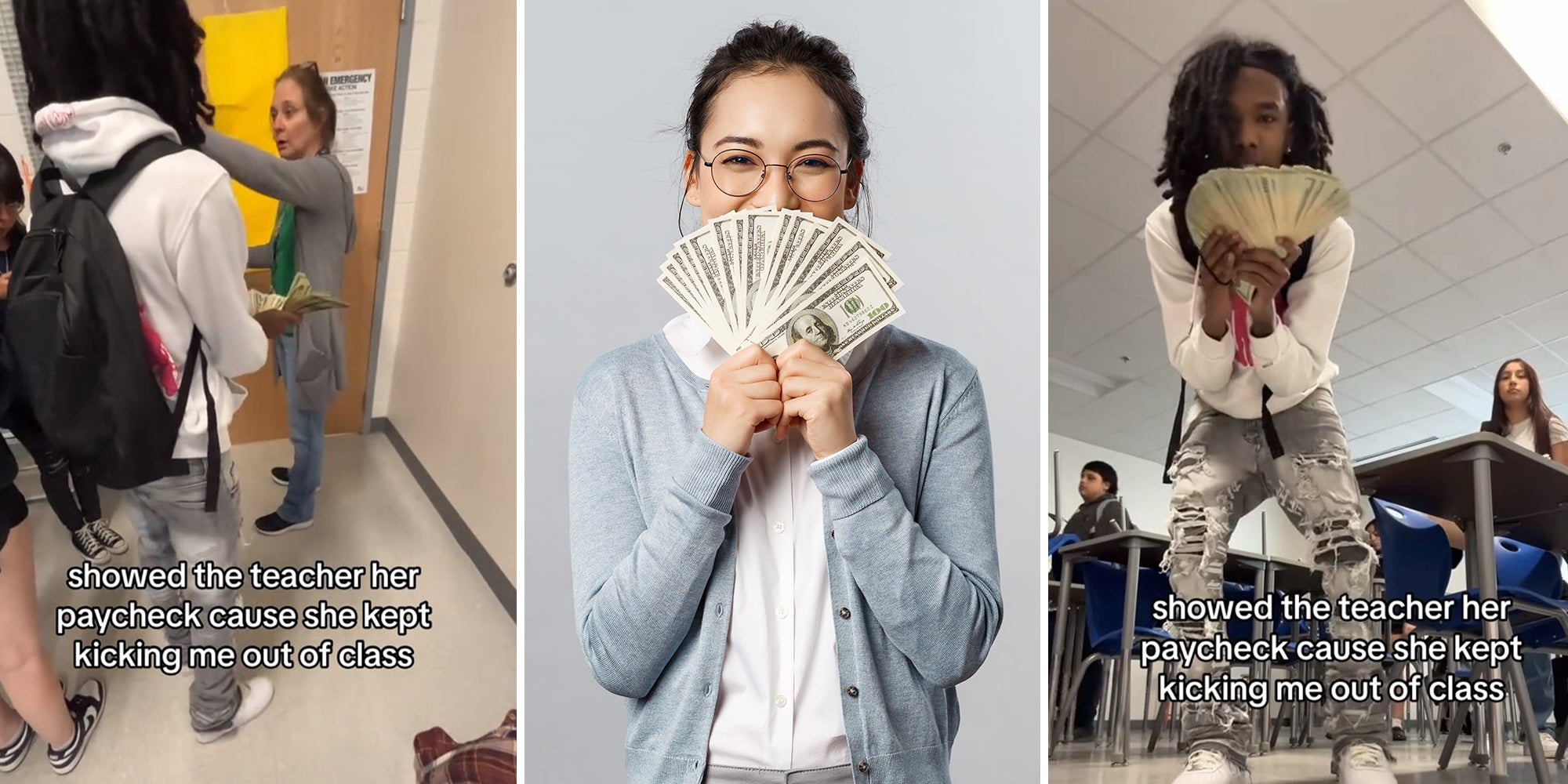 Student brings stack of money to school to flex on how much money his teacher makes
