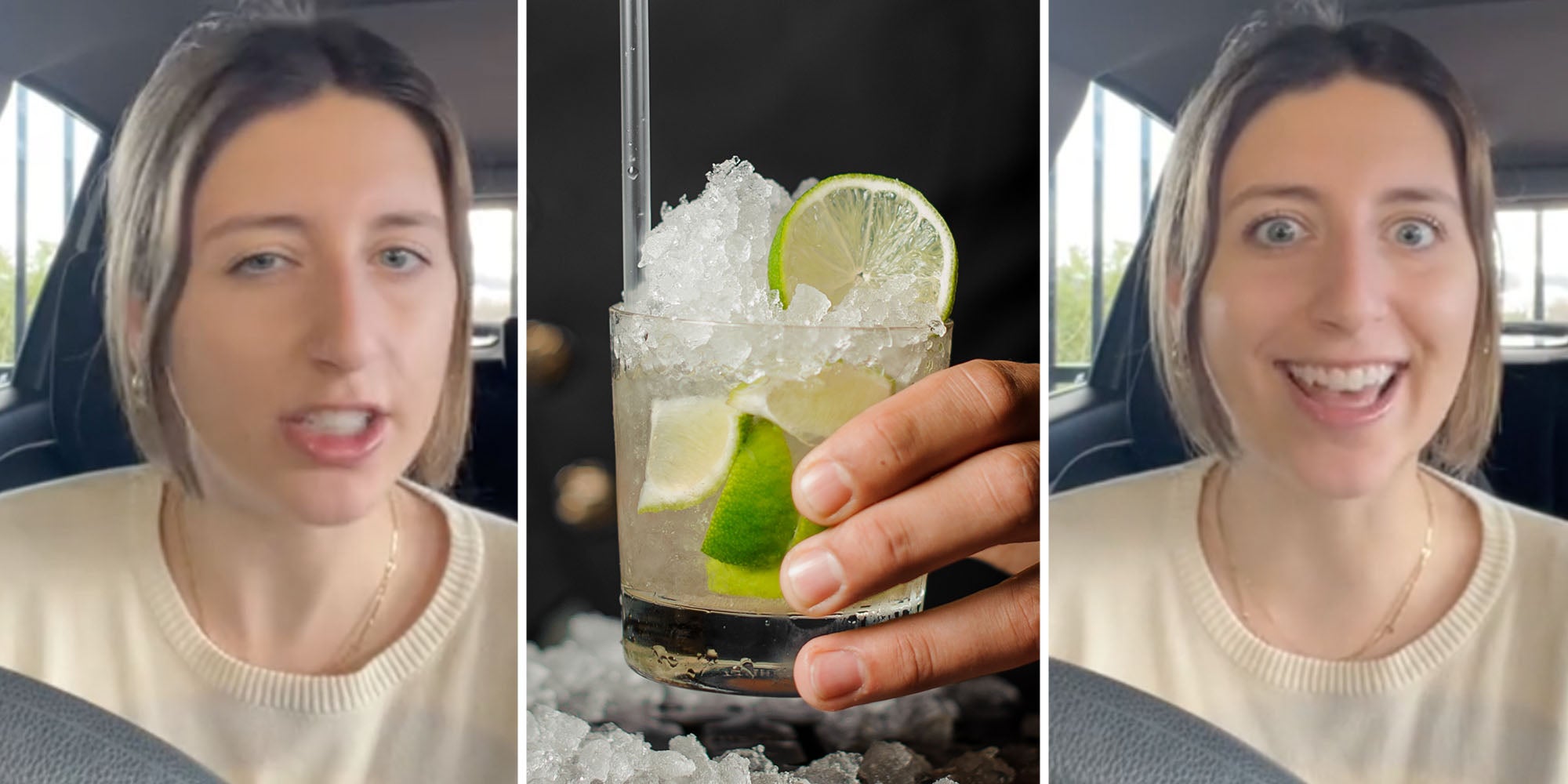 Woman talking(l+r), Bartender holding drink(c)