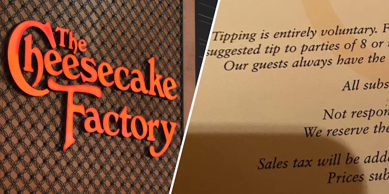 Cheesecake Factory(l), Fine print(r)