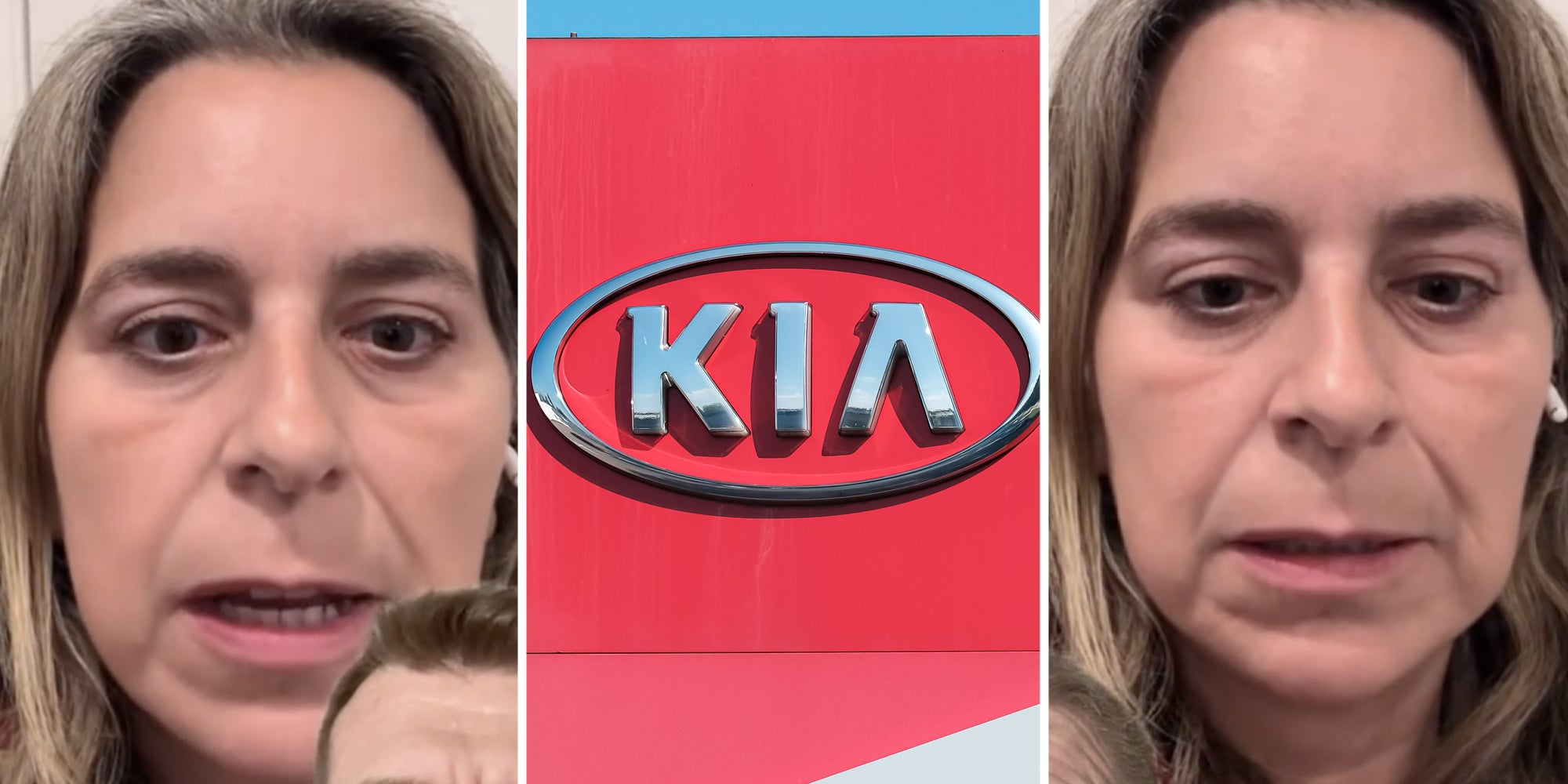 Woman talking(l+r), Kia sign(c)