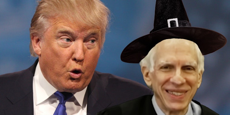 Donald Trump and Arthur Engoron with witch hat