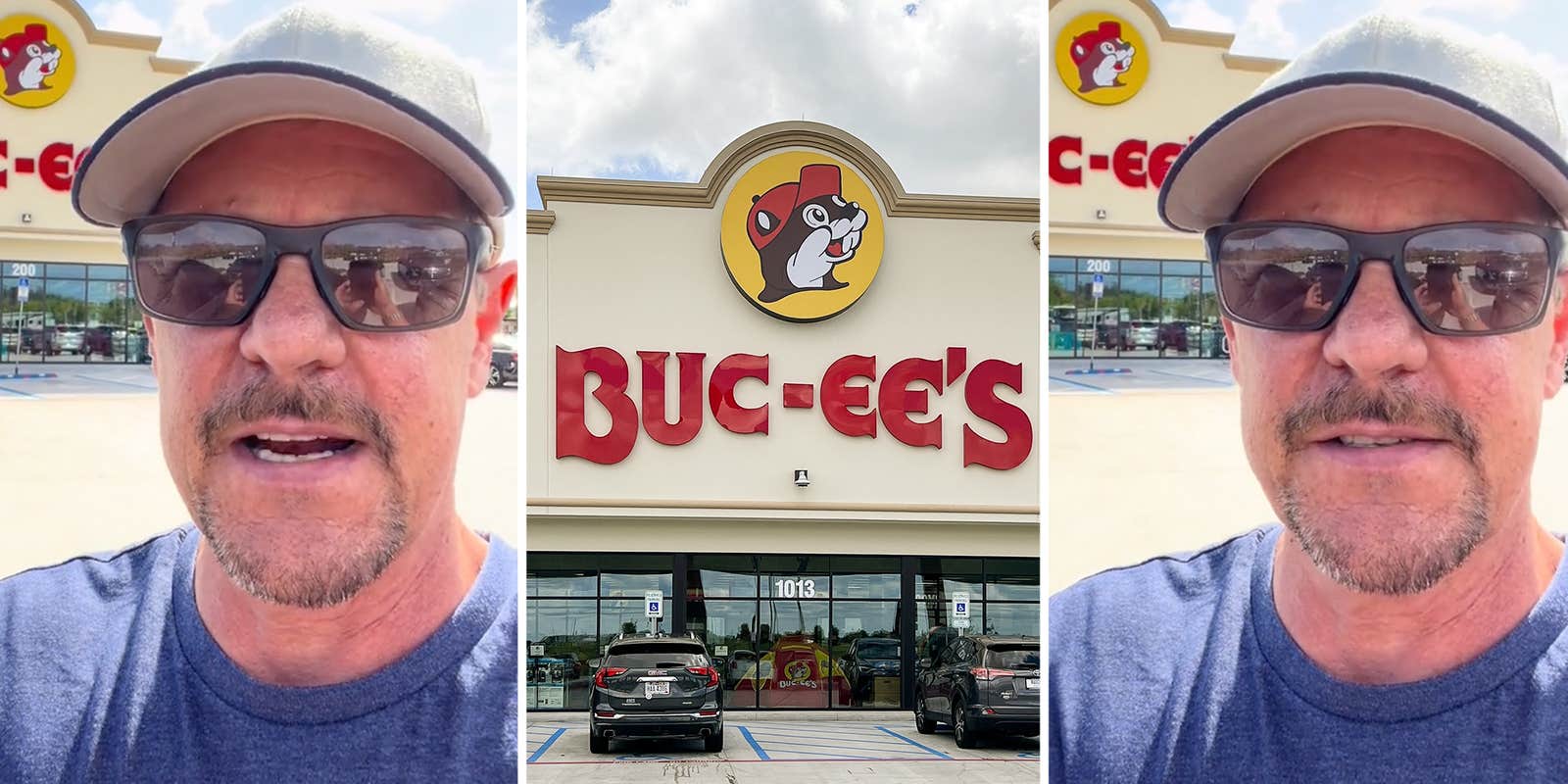 Man talking(l+r), Buc-ee's(c)