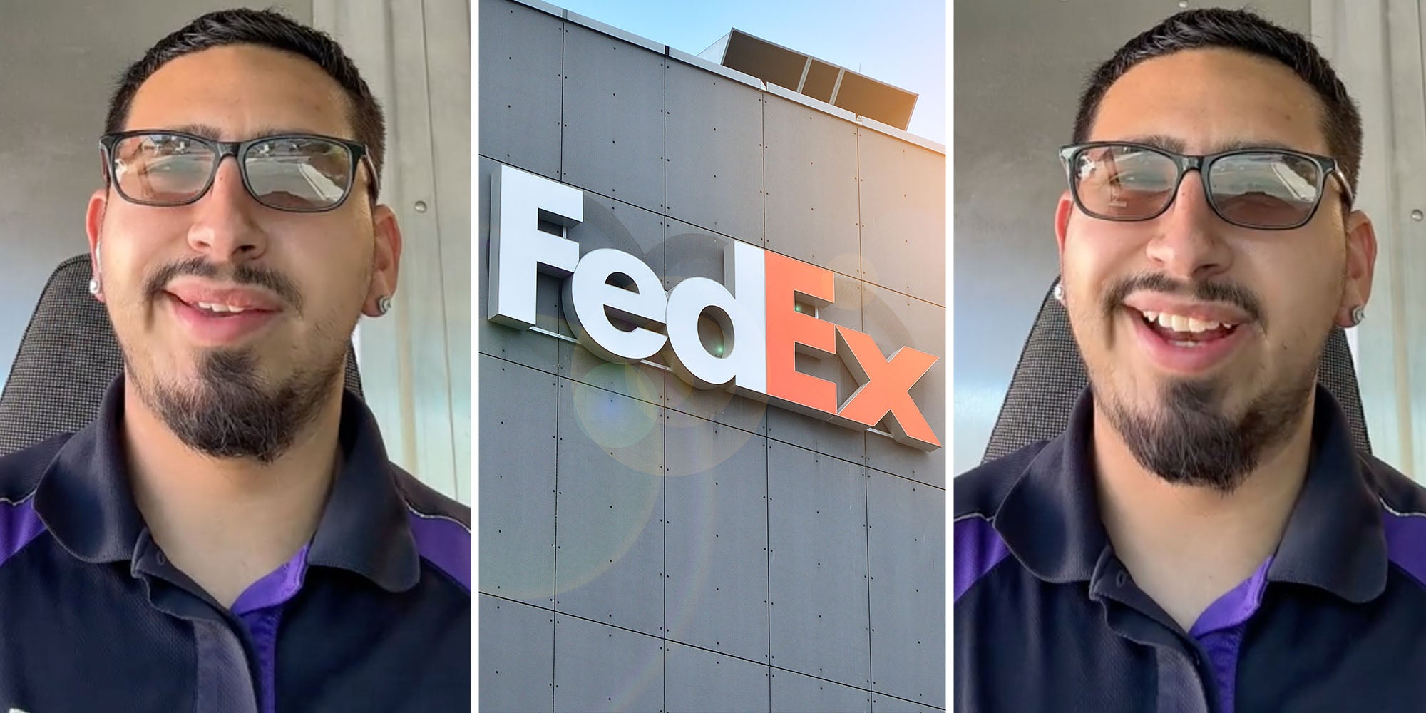 FedEx worker talking(l+r), FedEx HQ(c)