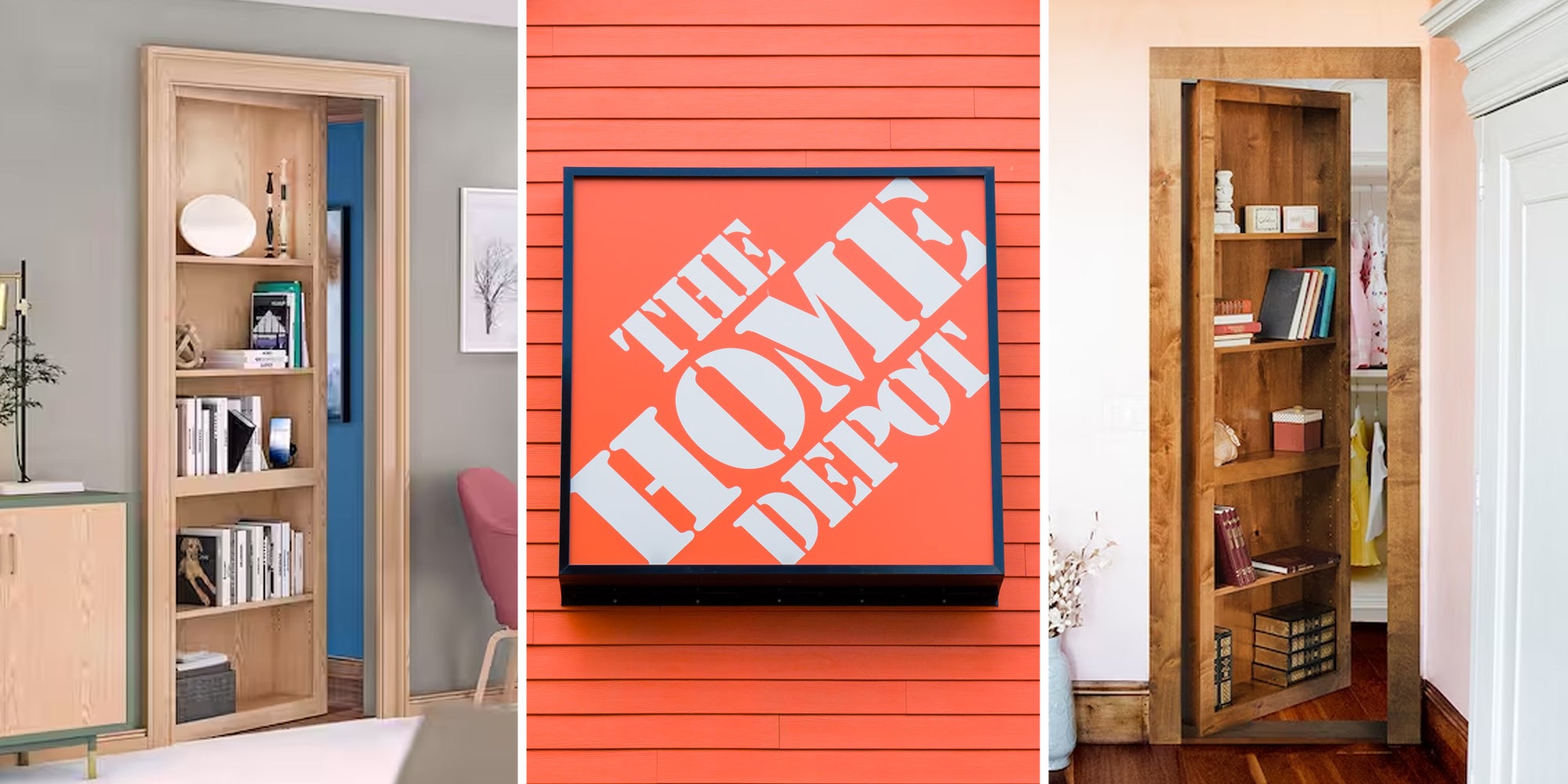 Bookcase door(l+r), Home Depot Sign(c)