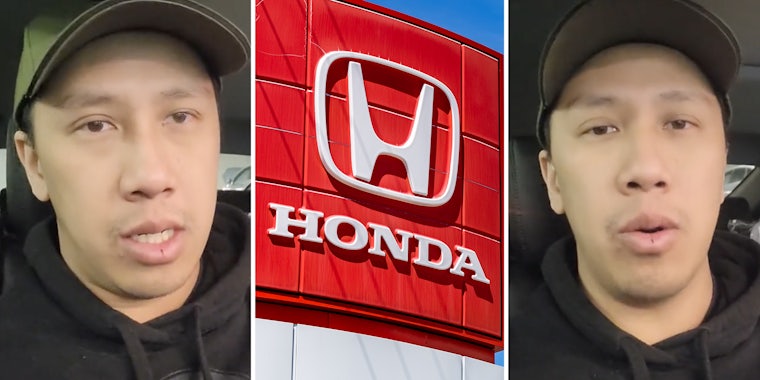 Man talking(l+r), Honda sign(c)