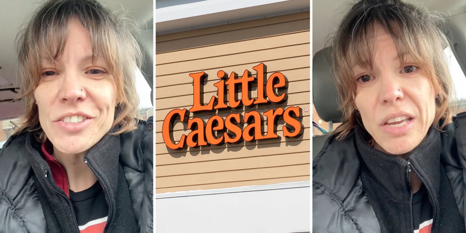 Woman talking(l+r), Little Caesars(c)