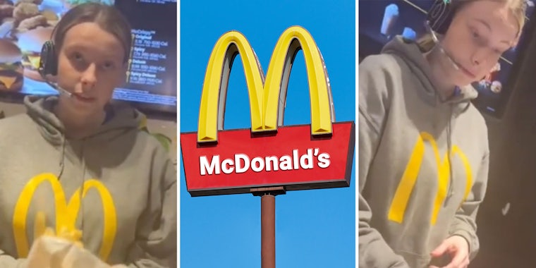 McDonalds worker(l+r), McDonalds(c)