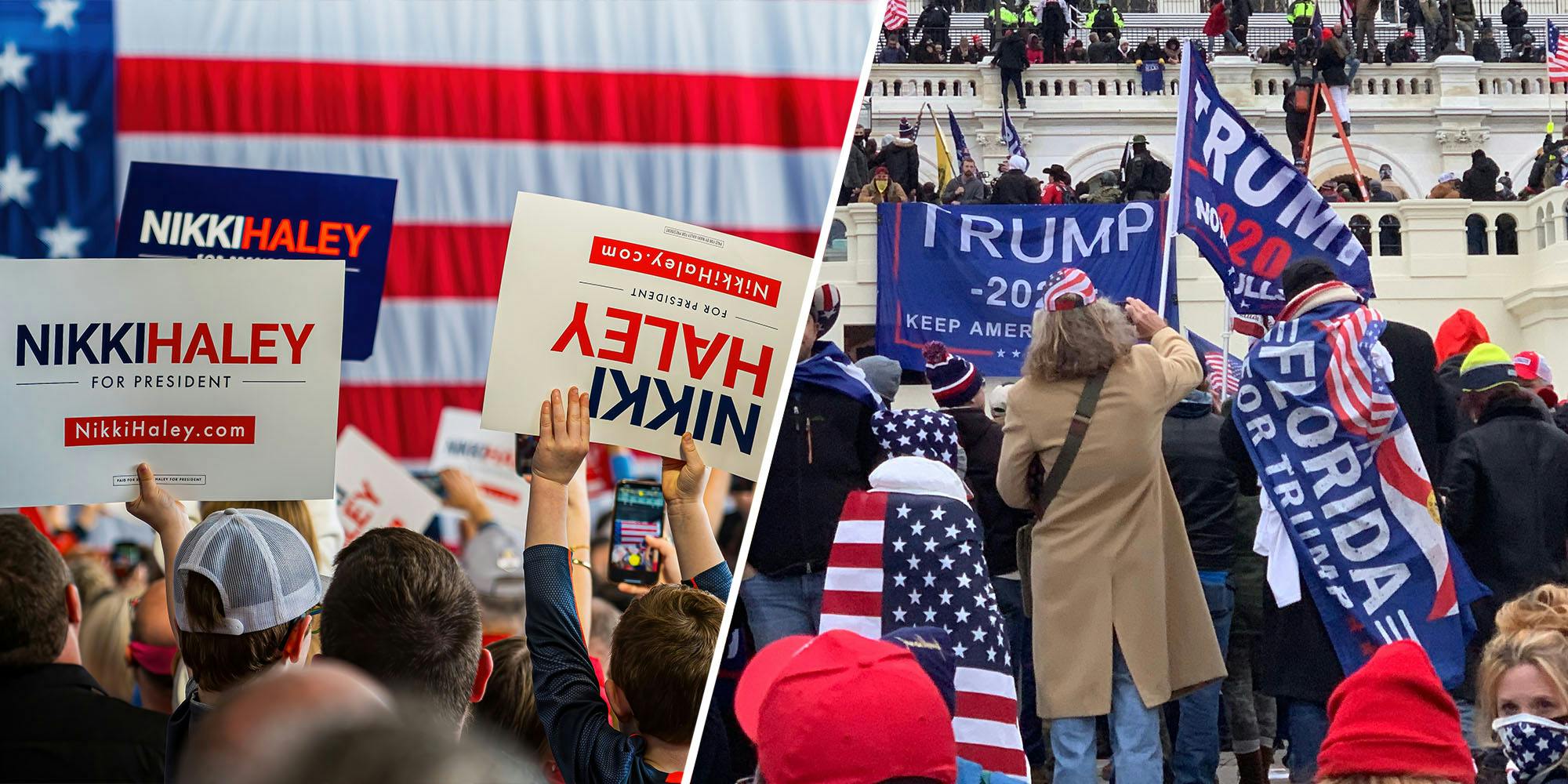 Nikki Haley supporters(l), Donald Trump supporters(r)