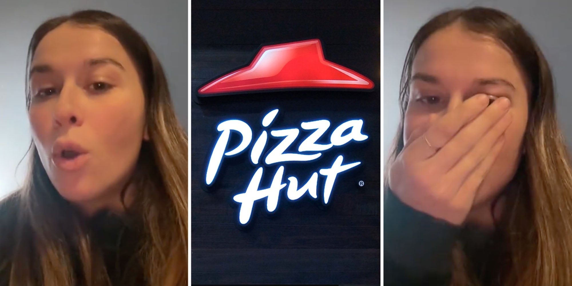 Woman talking(l+r), Pizza Hut(c)