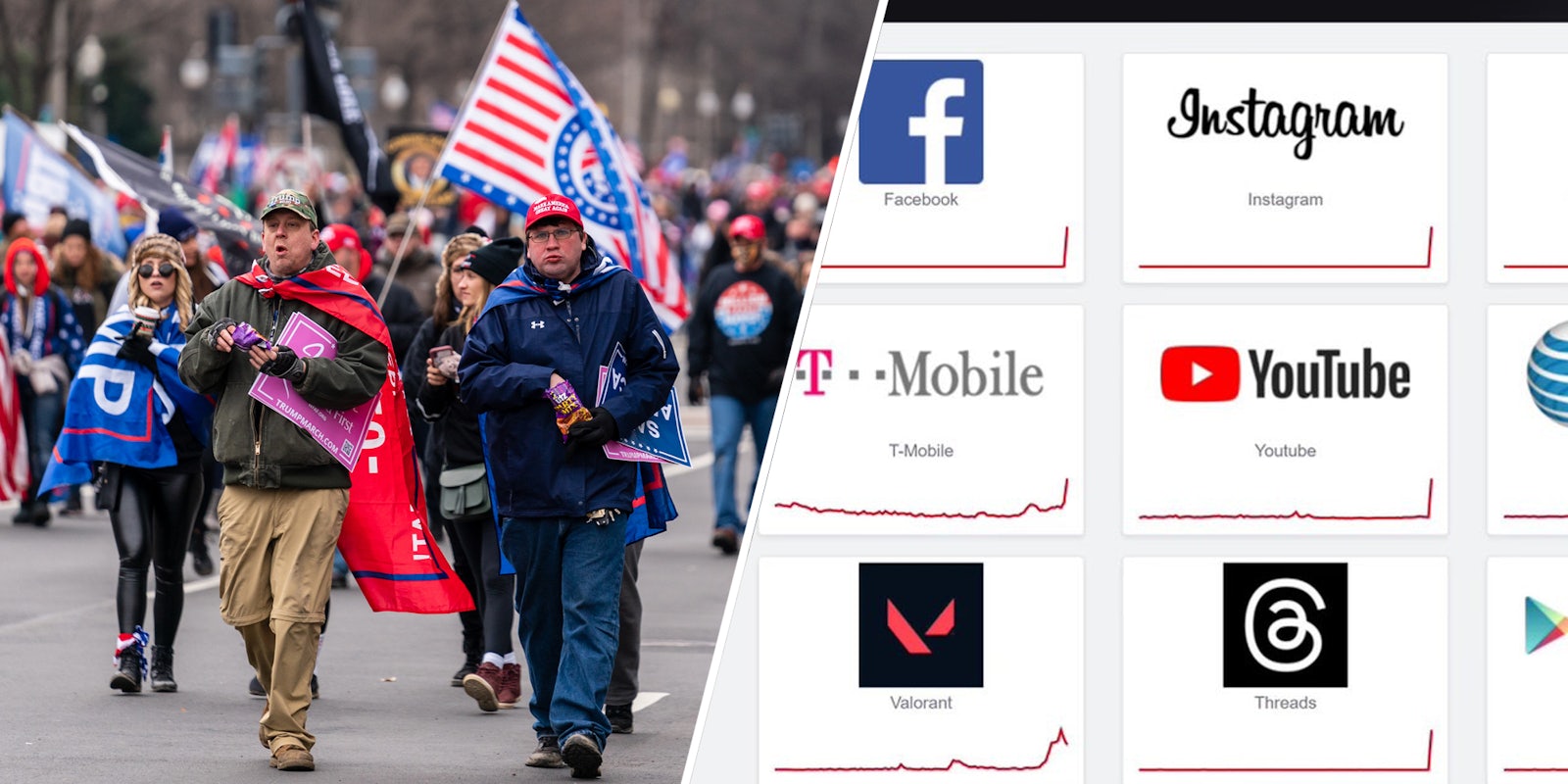 Right wing protesters(l), Down websites(r)