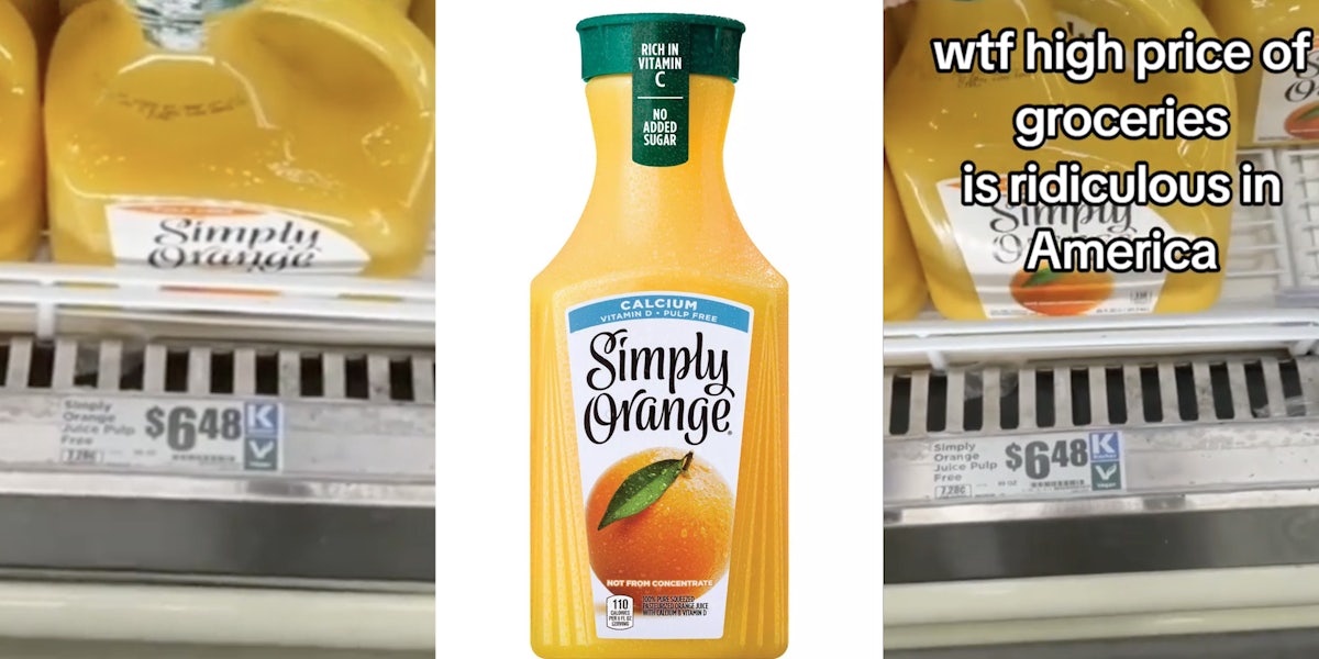 Orange juice in grocery store(l+r), Simply Orange(c)
