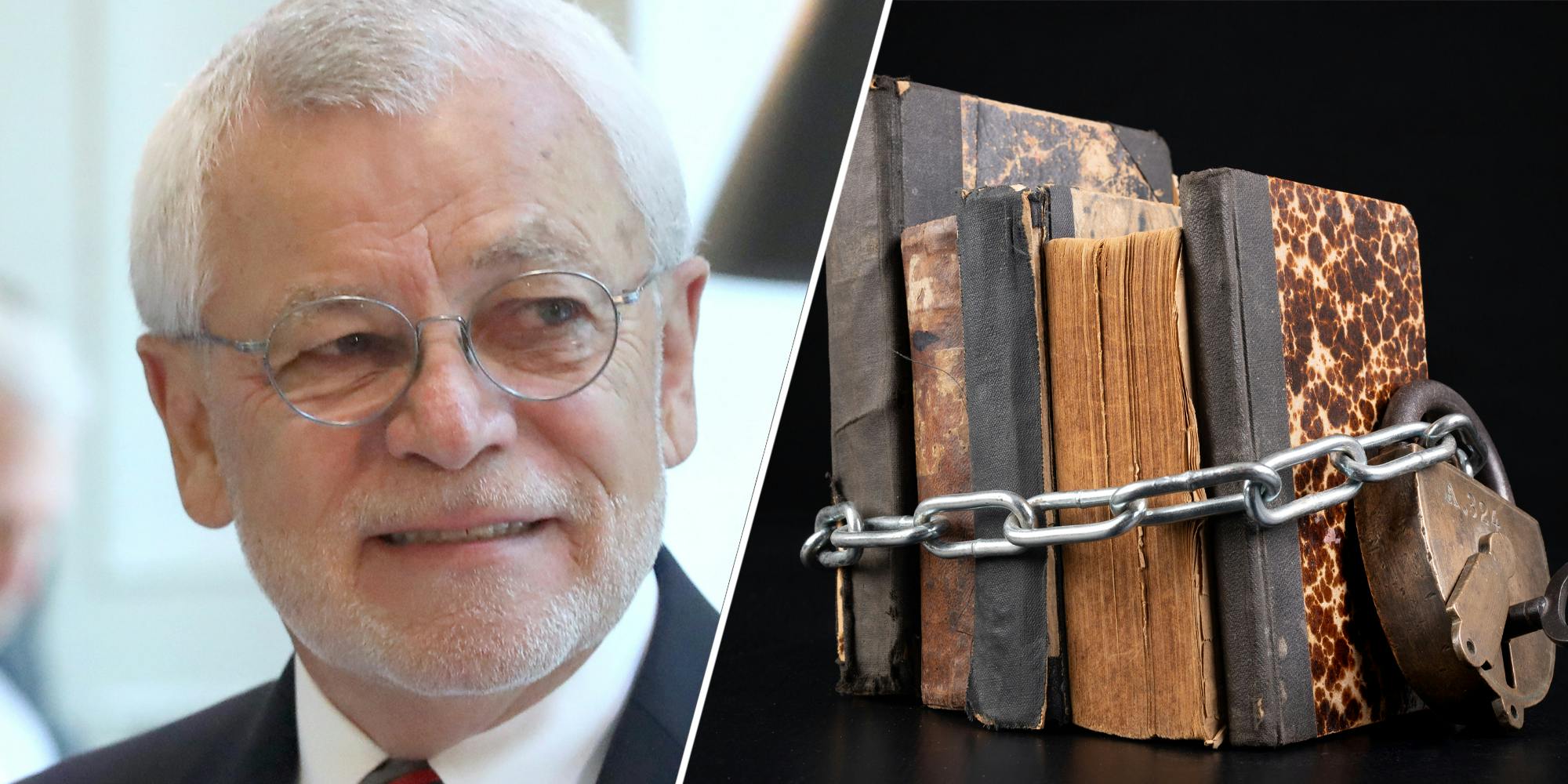 Steve Halloran(l), Books in chains(r)