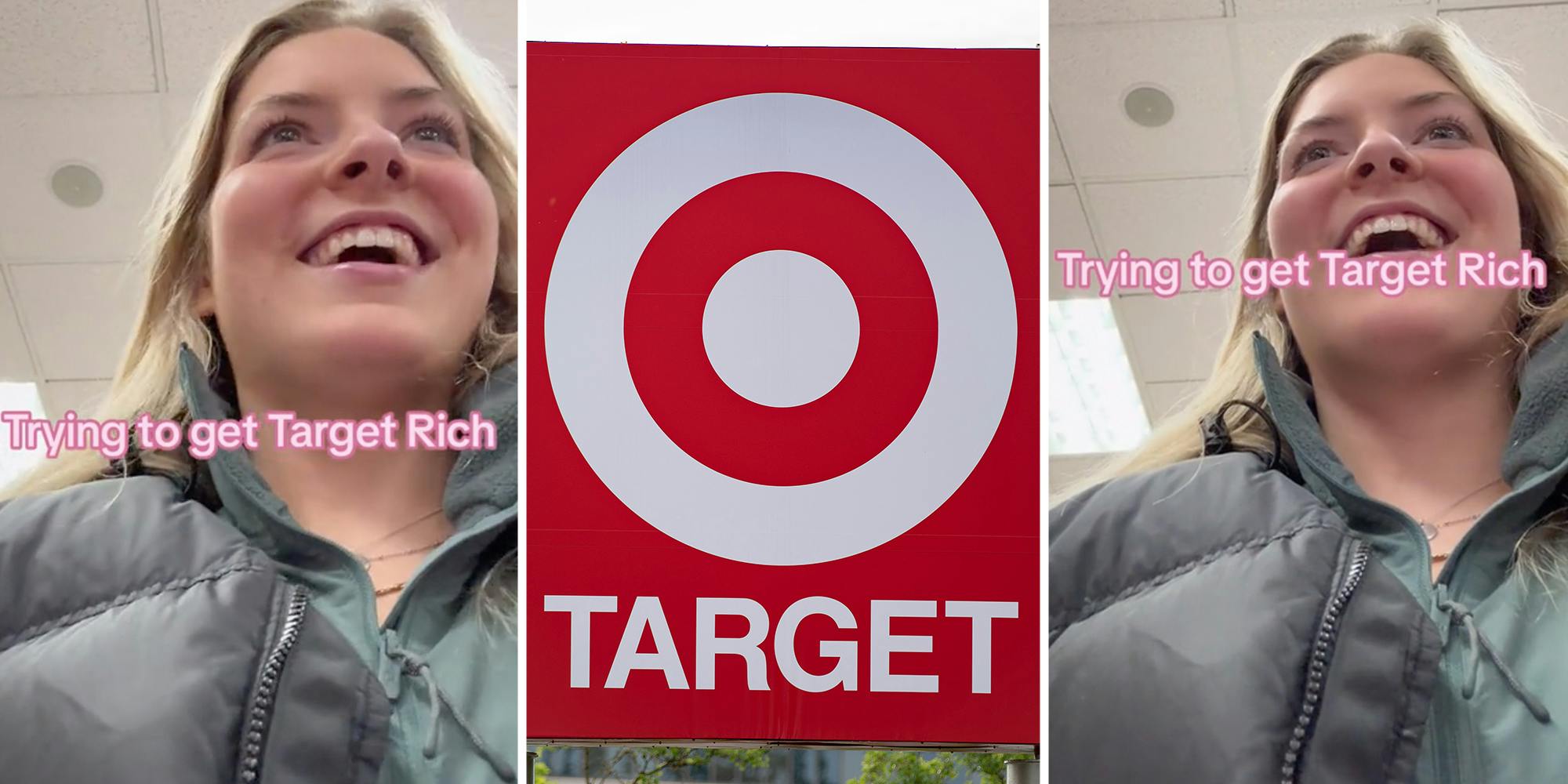 Woman smiling(l+r), Target(c)