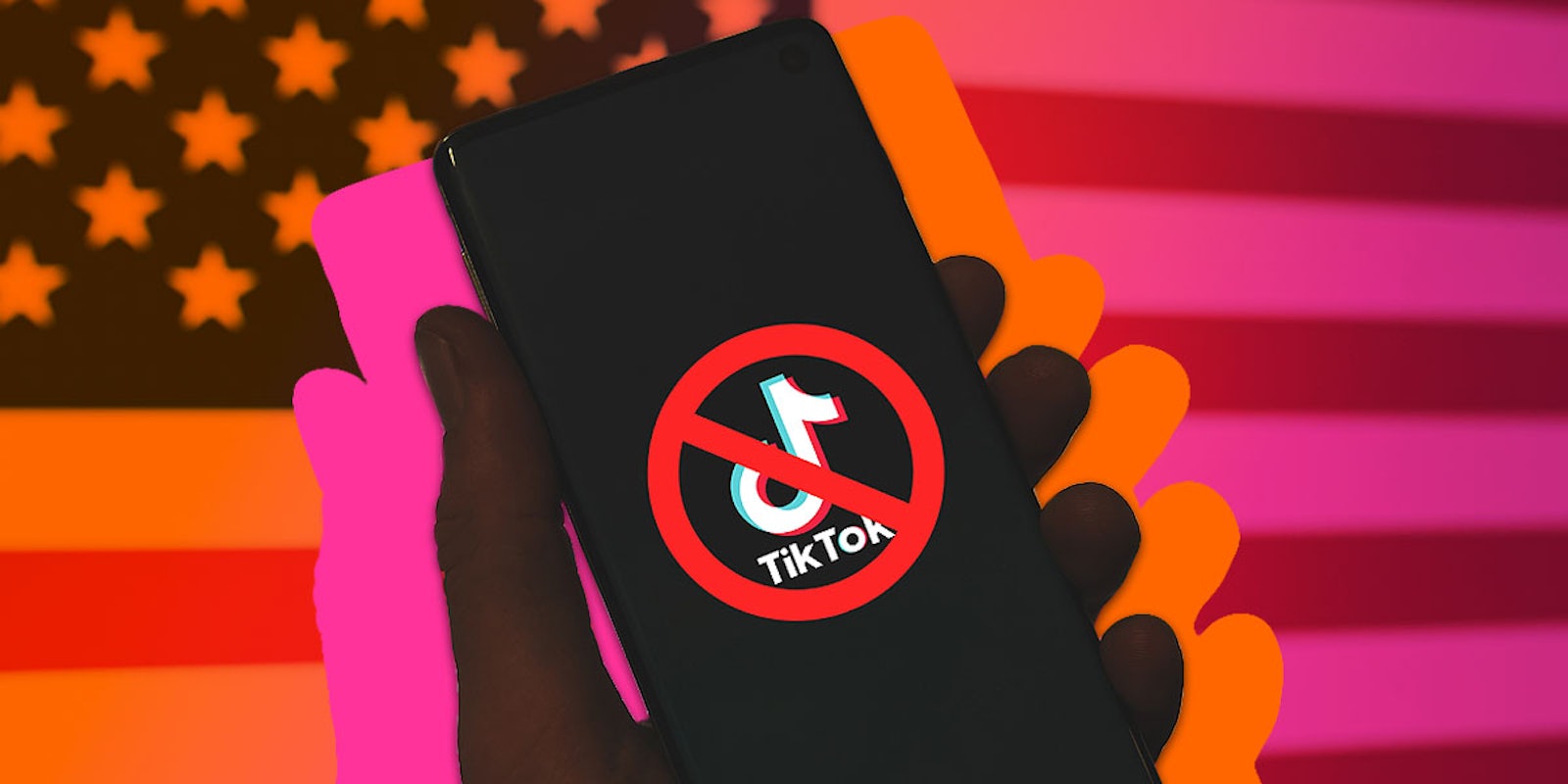 tiktok banned on phone with american flag in background