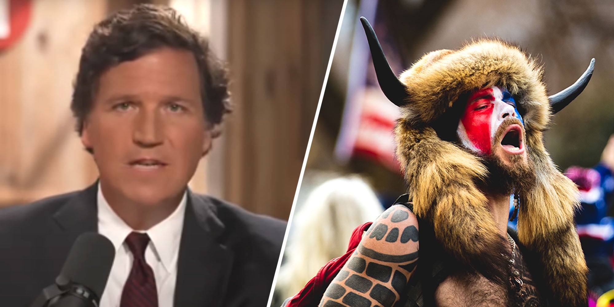 Tucker Carlson(l), January 6th Shaman(r)