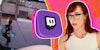morgpie next to her butt with a green screen showing her playing fortnite and a twitch logo