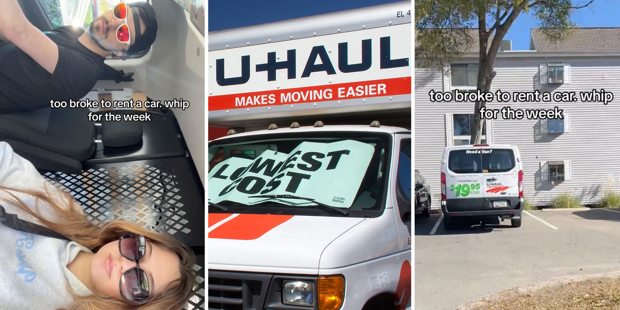Couple(l), Front of Uhaul truck(c), Back of uhaul(r)