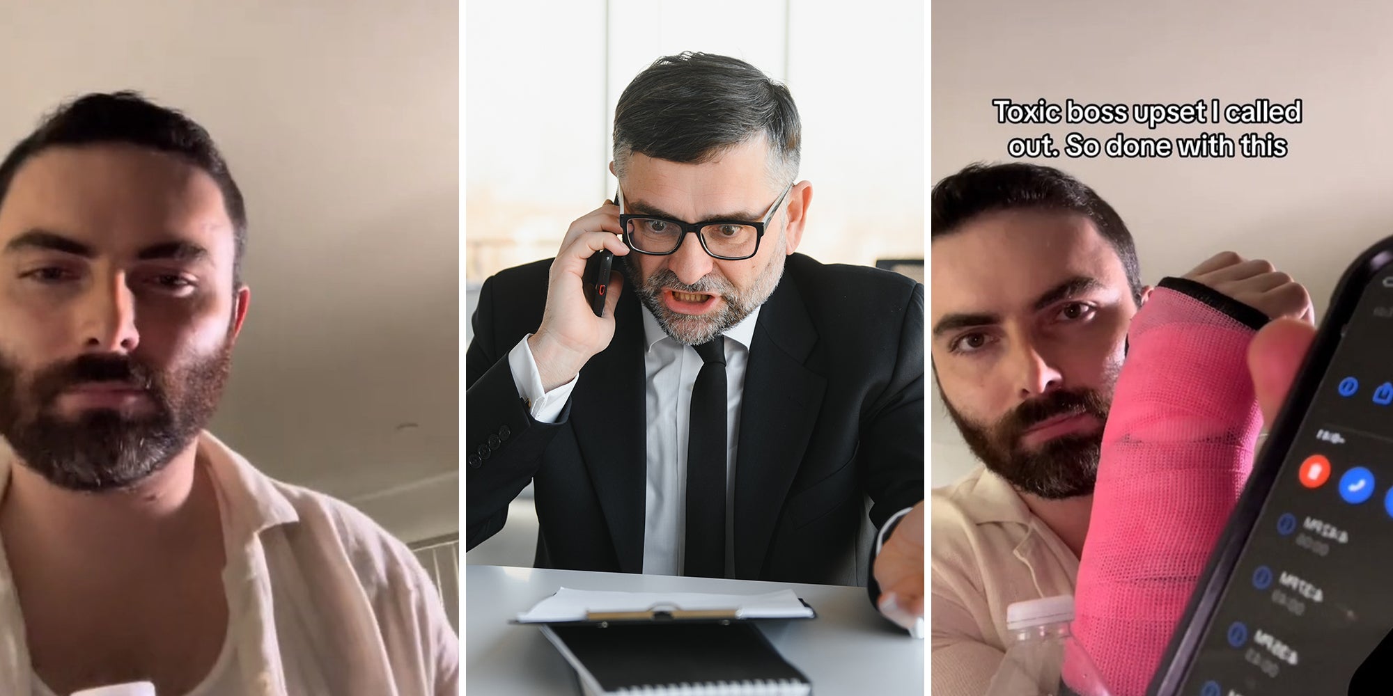 boss leaves voicemail for worker who called out because of broken hand