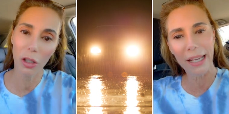 Woman talking(l+r), Car headlights(c)