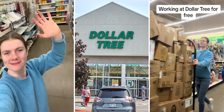 Woman walks into Dollar Tree and works an 8.5 hour shift. She doesn't work there