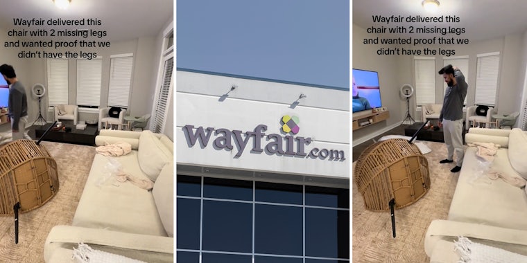 Wayfair delivers chair with 2 missing legs. Customers can’t believe company’s response
